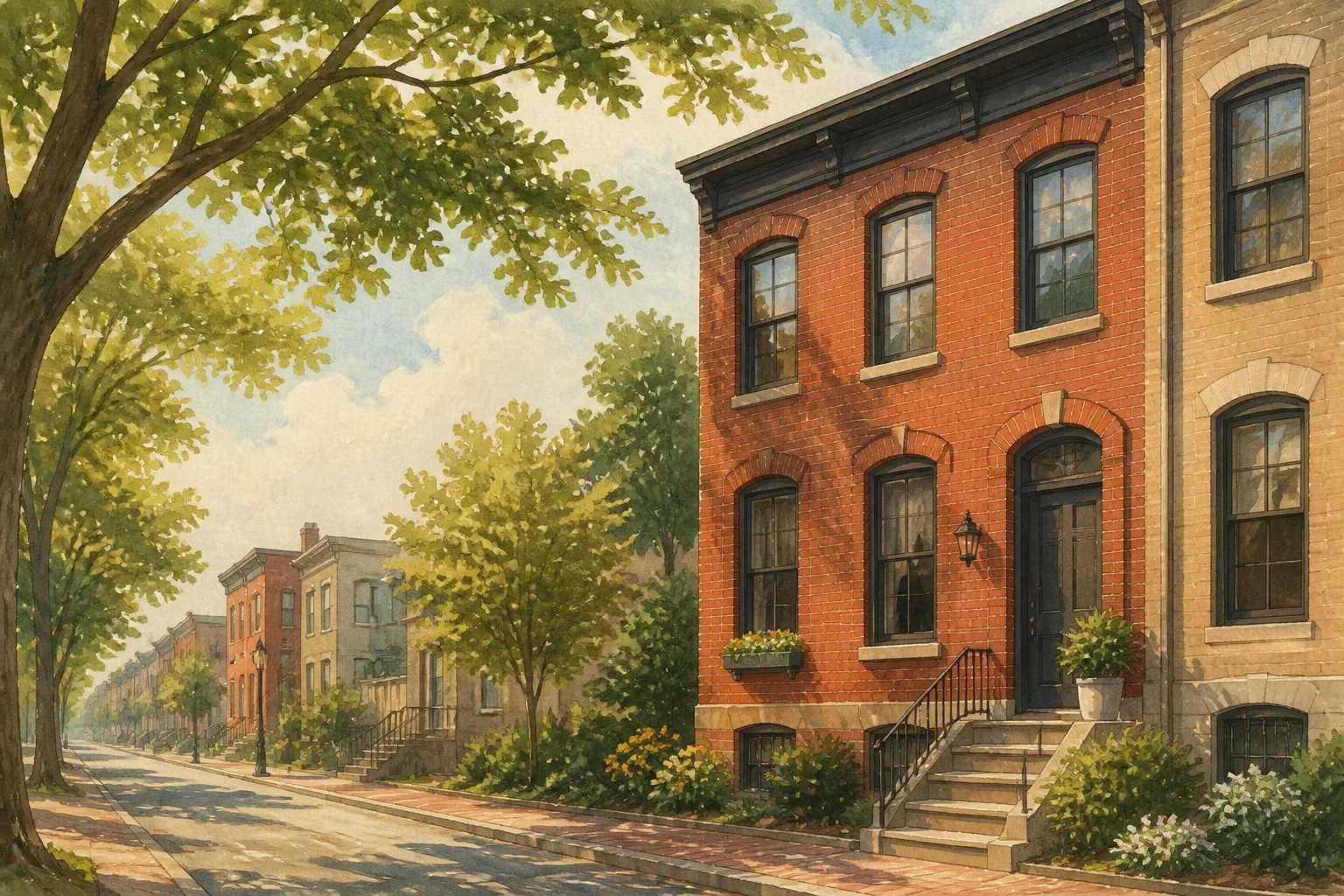 A Baltimore rowhouse on a quiet Maryland street